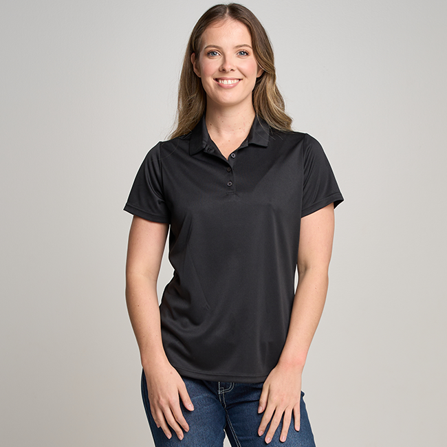 Womens Short Sleeve Active Polo Shirt- Black