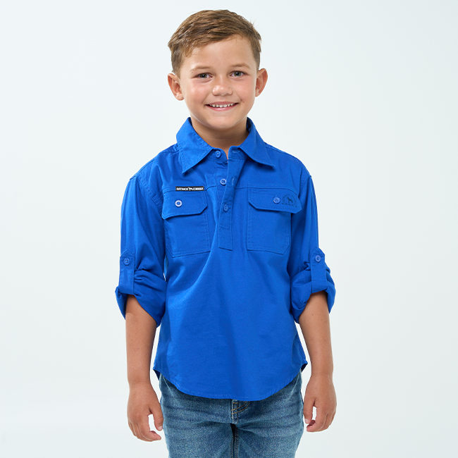 Hazeldean | Kids Half Button Long Sleeve Work Shirt - Royal