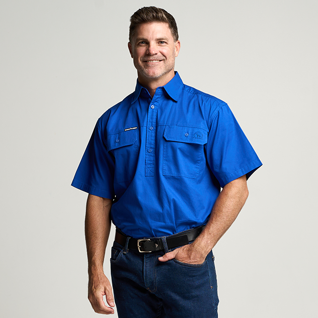 KILCOY | Mens Half Button Short Sleeve Work Shirt - Royal