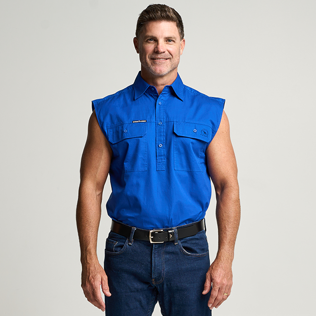 KILCOY | Mens Half Button Sleeveless Work Shirt - Royal