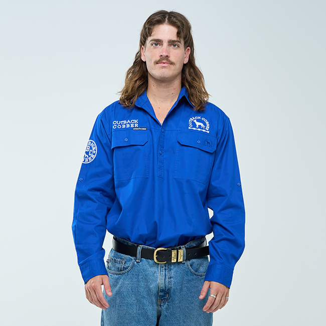MURRAY | Mens Half Button Long Sleeve Work Shirt - Royal
