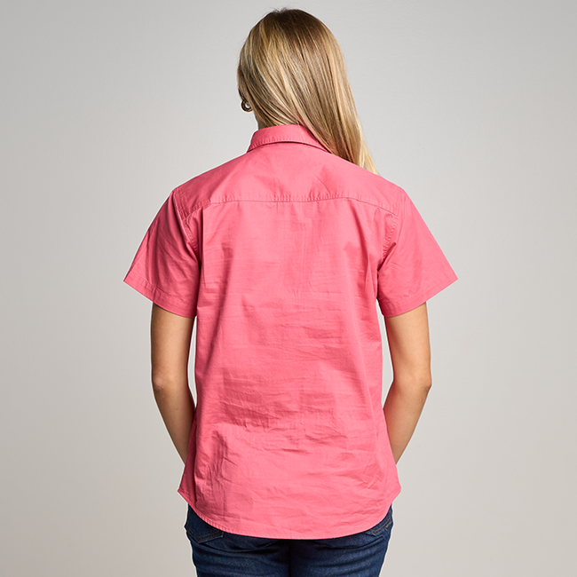 SOMERSET | Womens Half Button Short Sleeve Work Shirt - Hibiscus Pink