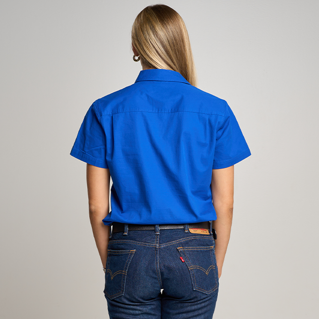 SOMERSET | Womens Half Button Short Sleeve Work Shirt - Royal