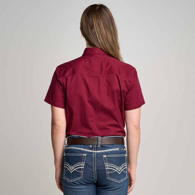 SOMERSET | Womens Half Button Short Sleeve Work Shirt - Burgundy