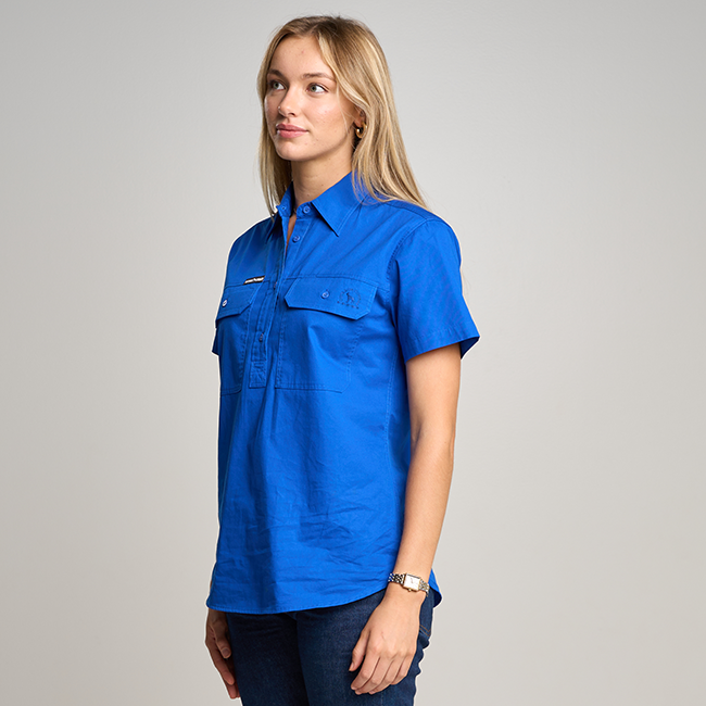 SOMERSET | Womens Half Button Short Sleeve Work Shirt - Royal