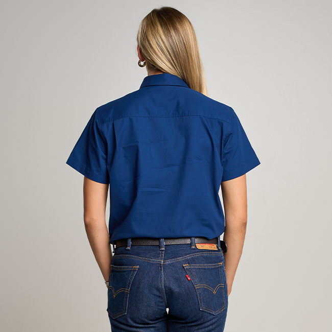 SOMERSET | Womens Half Button Short Sleeve Work Shirt - Navy