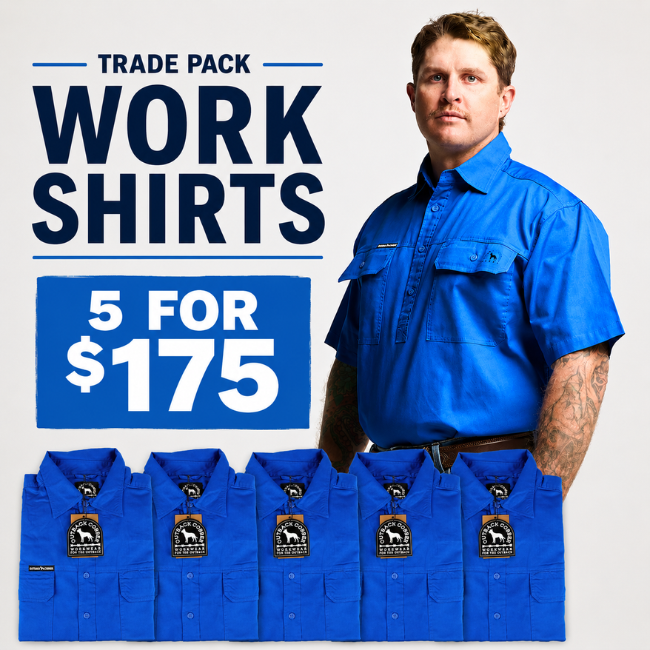 Kilcoy Mens Half Button Short Sleeve Work Shirt 5 Pack- Royal