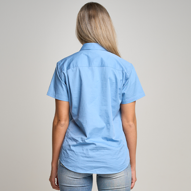 SOMERSET | Womens Half Button Short Sleeve Work Shirt - Sky Blue