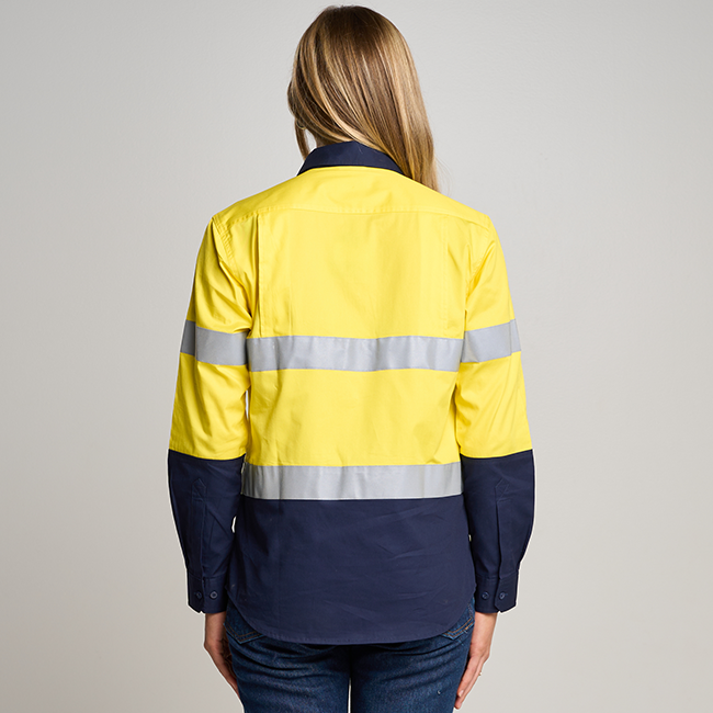 LINDEN | WOMENS HI VIS LONG SLEEVE SHIRT WITH REFLECTIVE TAPE YELLOW/NAVY