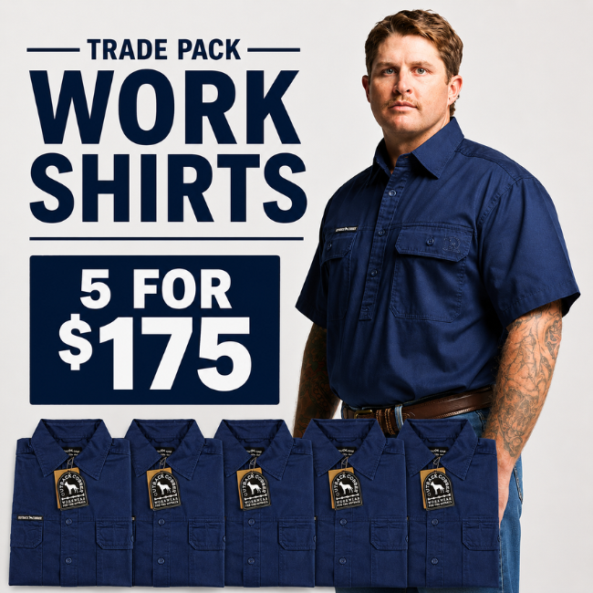 Kilcoy Mens Half Button Short Sleeve Work Shirt 5 Pack- NAVY