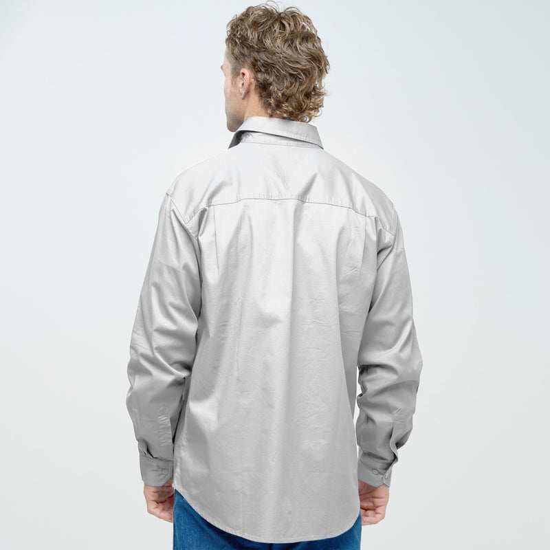 ESK MENS FULL BUTTON LONG SLEEVE WORK SHIRT GHOST GUM GREY