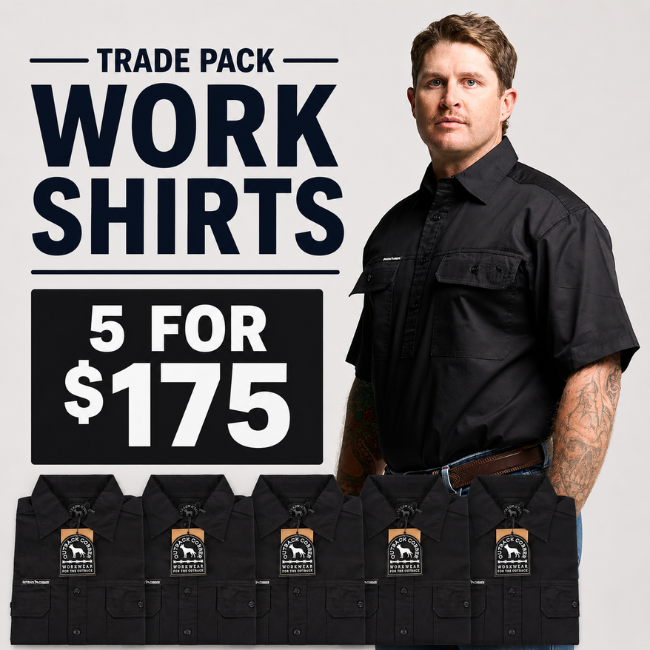 Kilcoy Mens Half Button Short Sleeve Work Shirt 5 Pack- BLACK