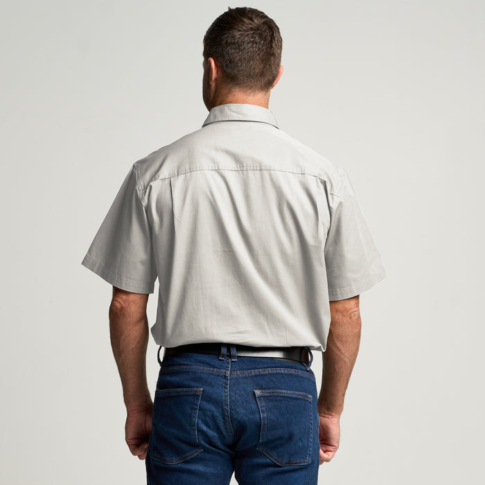 KILCOY | Mens Half Button Short Sleeve Work Shirt - Ghost Gum Grey