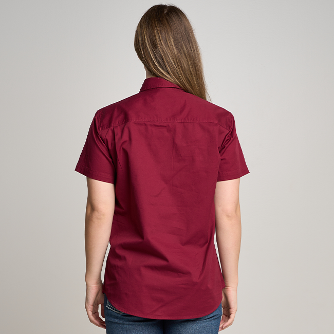 SOMERSET | Womens Half Button Short Sleeve Work Shirt - Burgundy