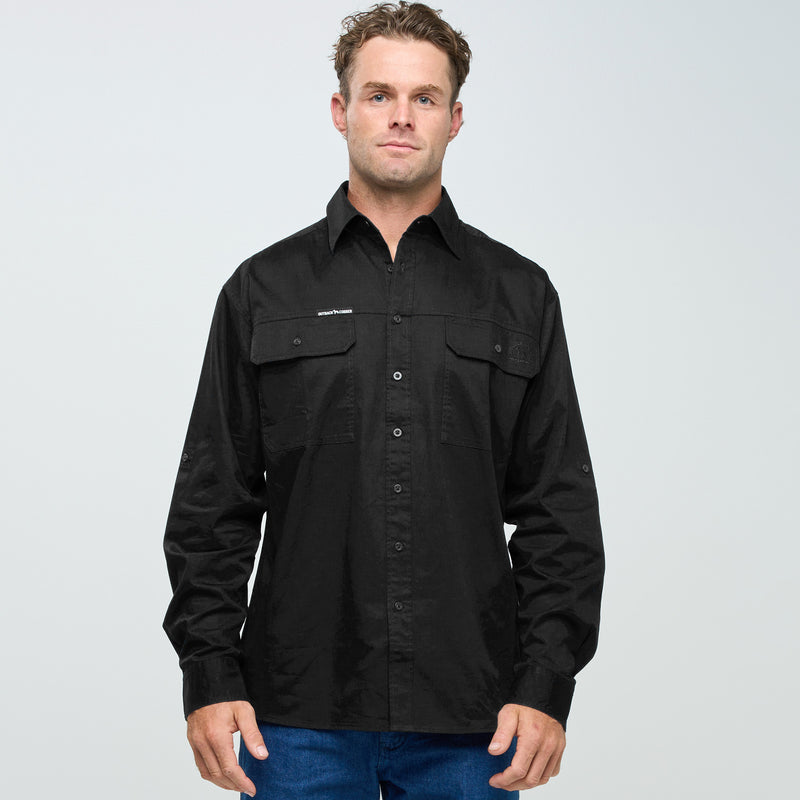 ESK MENS FULL BUTTON LONG SLEEVE WORK SHIRT BLACK