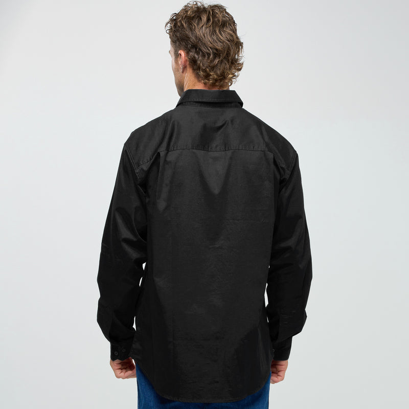 ESK MENS FULL BUTTON LONG SLEEVE WORK SHIRT BLACK