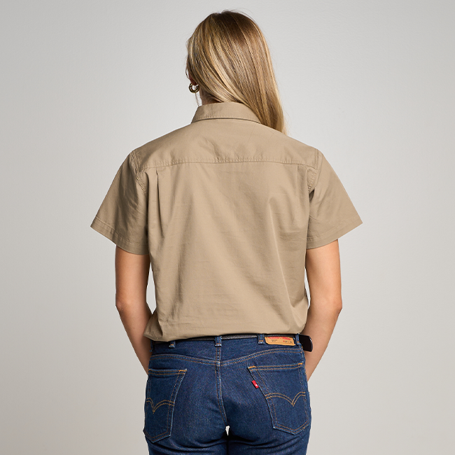 SOMERSET | Womens Half Button Short Sleeve Work Shirt - Khaki