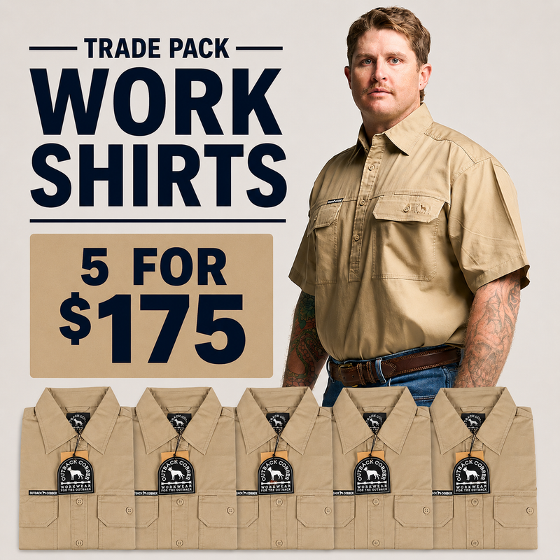 Kilcoy Mens Half Button Short Sleeve Work Shirt 5 Pack- Khaki