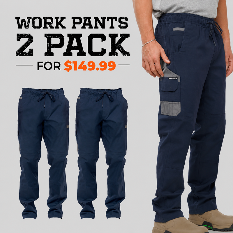 OBC ELASTIC WAIST WORK PANTS 2 PACK - BLACK