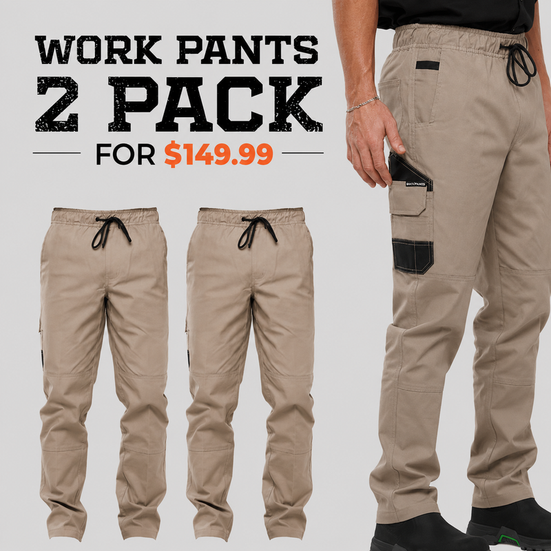 OBC ELASTIC WAIST WORK PANTS 2 PACK - KHAKI