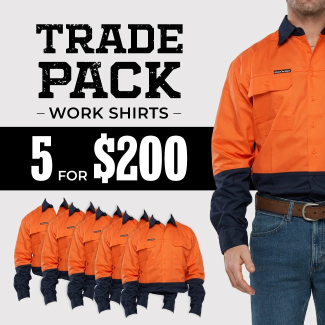 Barcoo Mens Hi Vis Long Sleeve Work Shirt 5 Pack – Orange/Navy