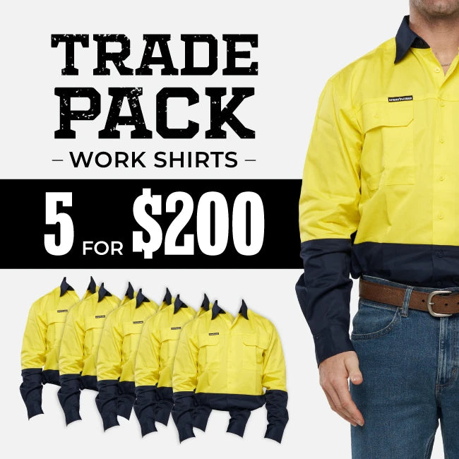Barcoo Mens Hi Vis Long Sleeve Work Shirt 5 Pack – Yellow/Navy