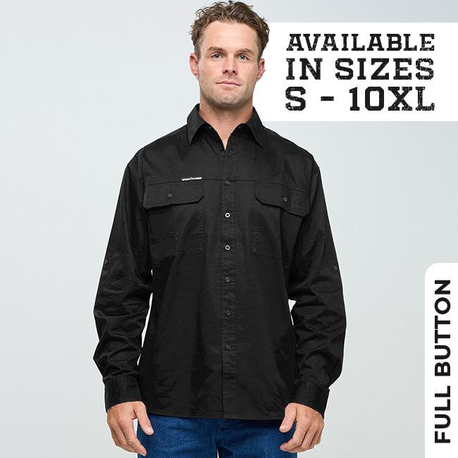 ESK MENS FULL BUTTON LONG SLEEVE WORK SHIRT BLACK