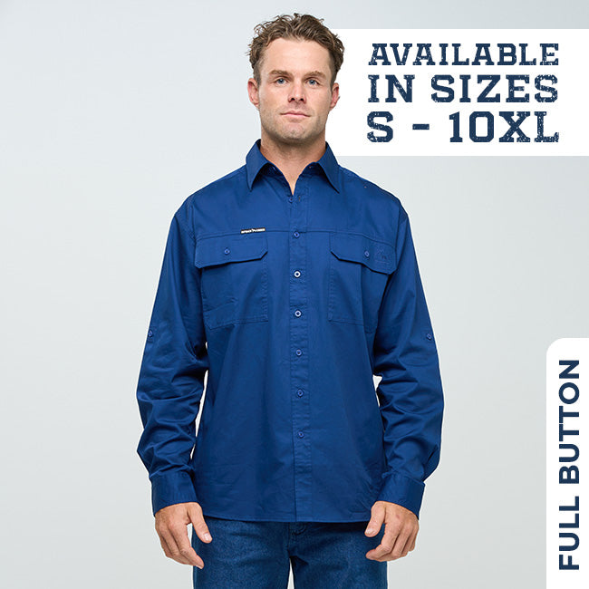 ESK | Mens Full Button Long Sleeve Work Shirt - Navy