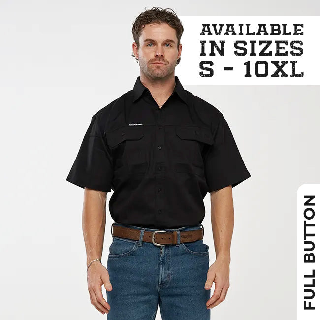ESK MENS FULL BUTTON SHORT SLEEVE WORK SHIRT-BLACK