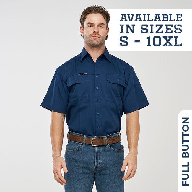 ESK MENS FULL BUTTON SHORT SLEEVE WORK SHIRT-NAVY