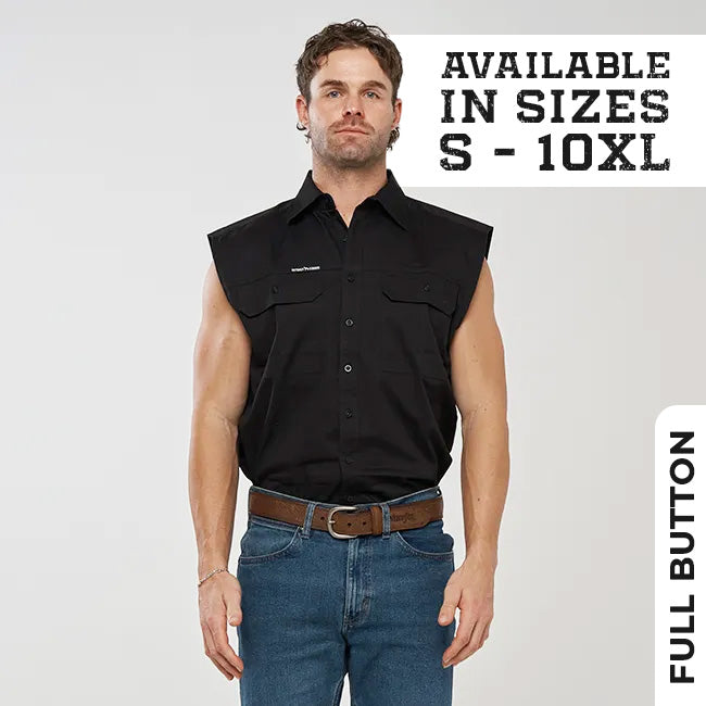 ESK MENS FULL BUTTON  SLEEVELESS WORK SHIRT BLACK