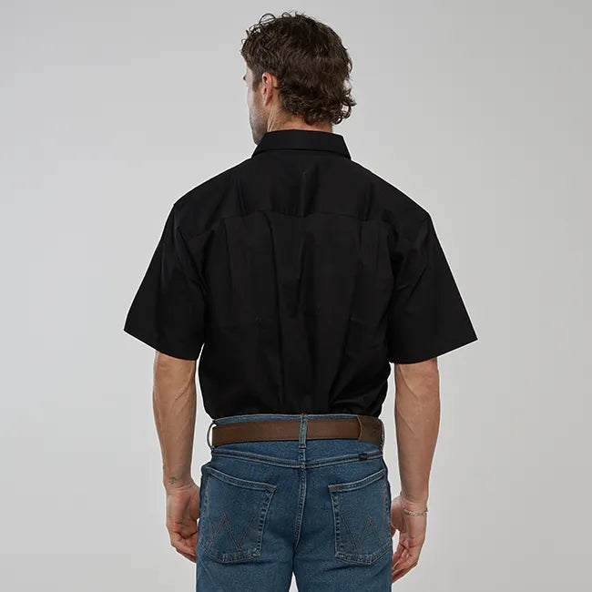 ESK MENS FULL BUTTON SHORT SLEEVE WORK SHIRT-BLACK