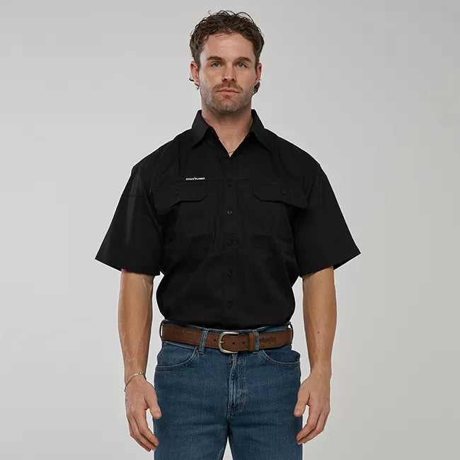 ESK MENS FULL BUTTON SHORT SLEEVE WORK SHIRT-BLACK