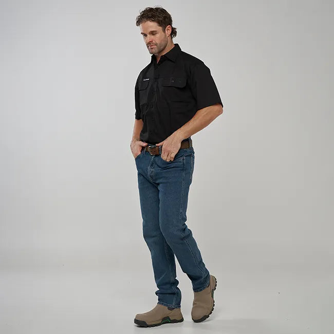 ESK MENS FULL BUTTON SHORT SLEEVE WORK SHIRT-BLACK