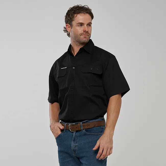 ESK MENS FULL BUTTON SHORT SLEEVE WORK SHIRT-BLACK