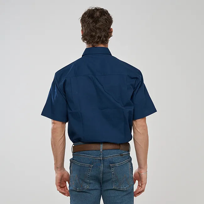 ESK MENS FULL BUTTON SHORT SLEEVE WORK SHIRT-NAVY