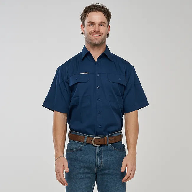 ESK MENS FULL BUTTON SHORT SLEEVE WORK SHIRT-NAVY