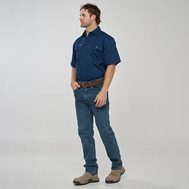 ESK MENS FULL BUTTON SHORT SLEEVE WORK SHIRT-NAVY