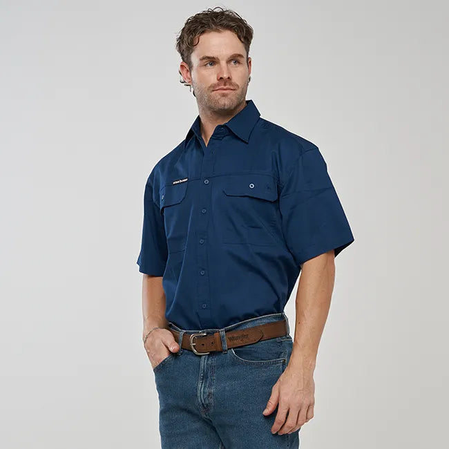 ESK MENS FULL BUTTON SHORT SLEEVE WORK SHIRT-NAVY