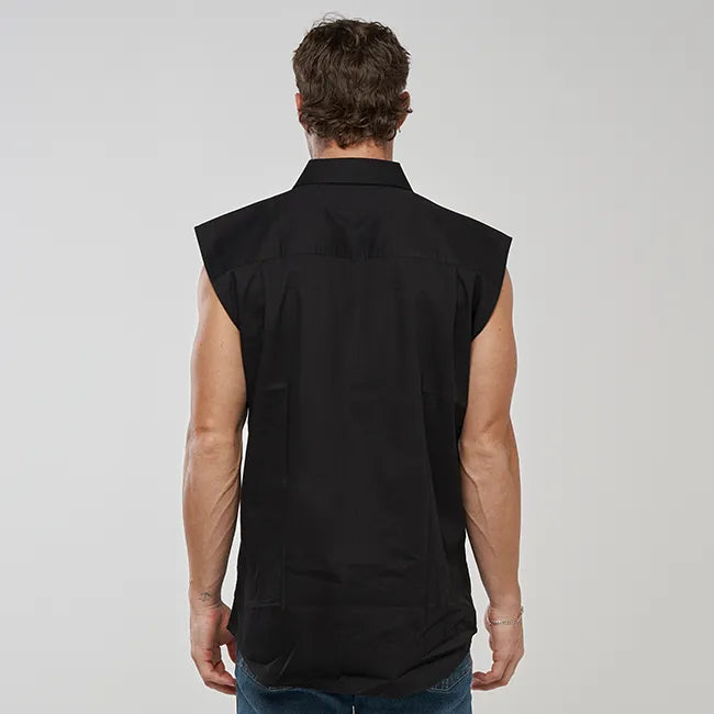ESK MENS FULL BUTTON  SLEEVELESS WORK SHIRT BLACK