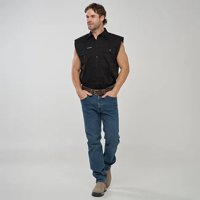 ESK MENS FULL BUTTON  SLEEVELESS WORK SHIRT BLACK