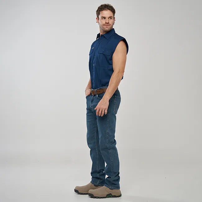 ESK MENS FULL BUTTON  SLEEVELESS WORK SHIRT NAVY