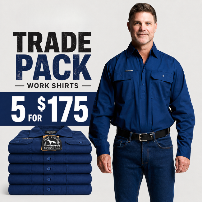 Kilcoy Mens Half Button Long Sleeve Work Shirt 5 Pack- NAVY