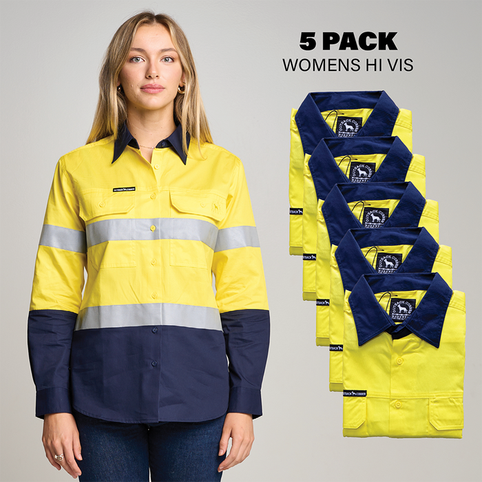 WOMENS TRADIE 5 PACK YELLOW/NAVY