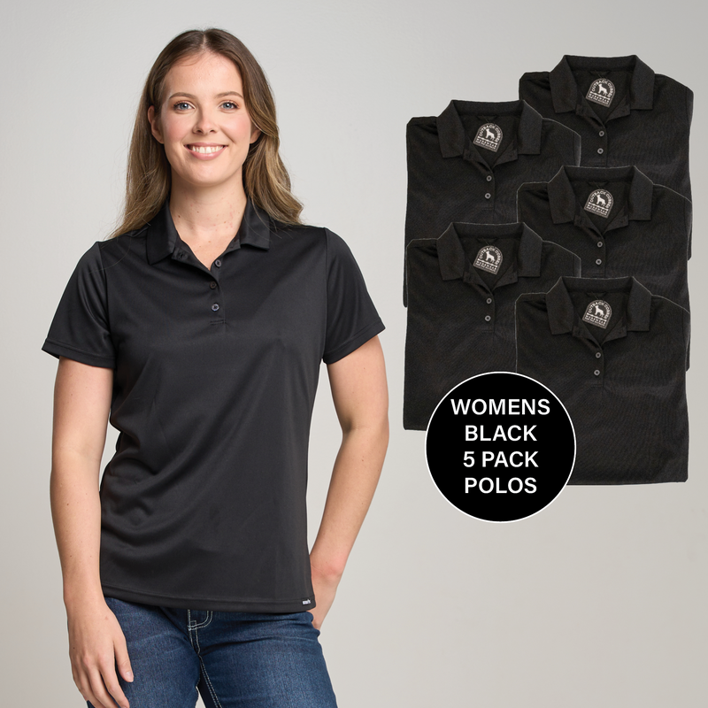 WOMENS S/S ACTIVE POLO SHIRT - 5PACK - BLACK
