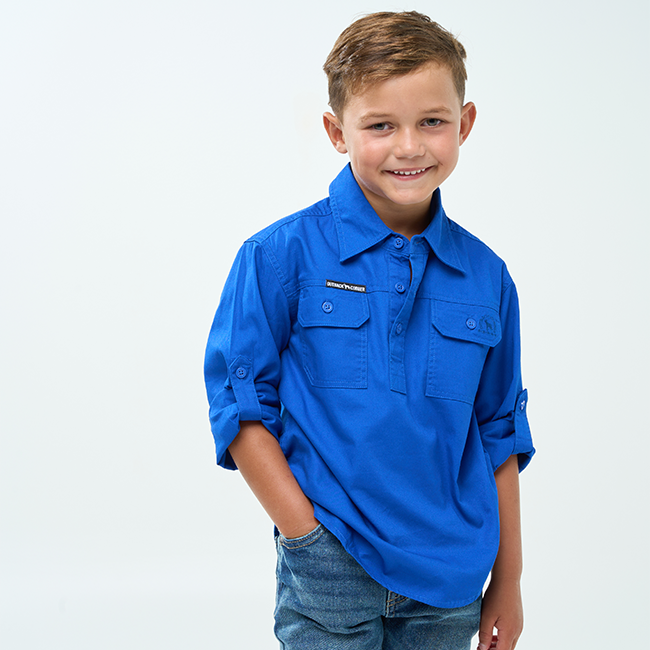 Hazeldean | Kids Half Button Long Sleeve Work Shirt - Royal