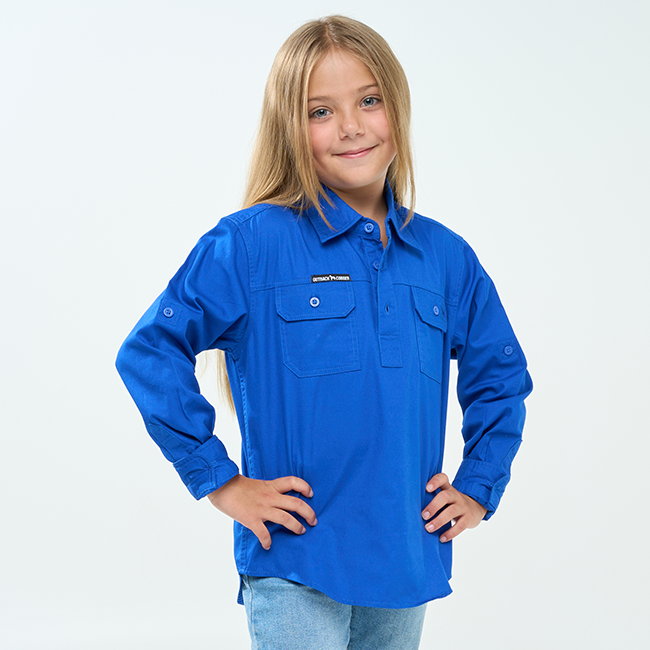 Hazeldean | Kids Half Button Long Sleeve Work Shirt - Royal
