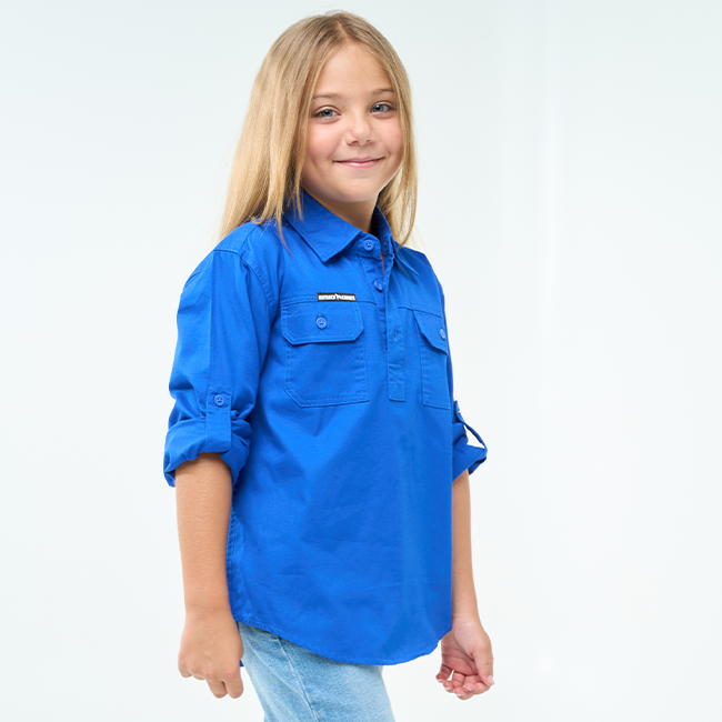 Hazeldean | Kids Half Button Long Sleeve Work Shirt - Royal