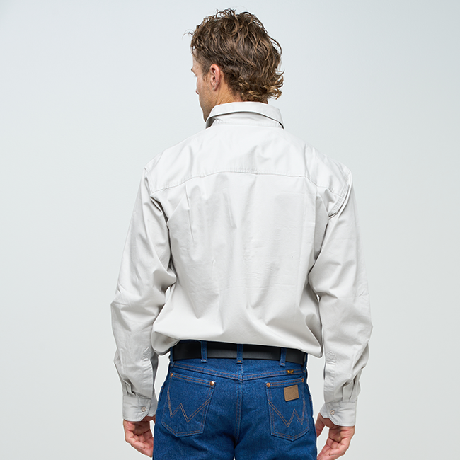 KILCOY | Mens Half Button Long Sleeve Work Shirt - Ghost Gum Grey