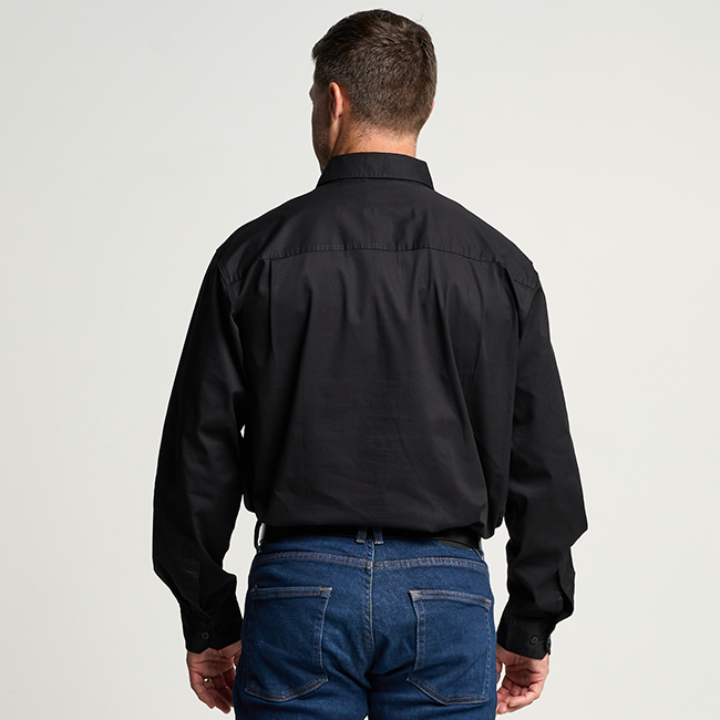 KILCOY | Mens Half Button Long Sleeve Work Shirt - Black